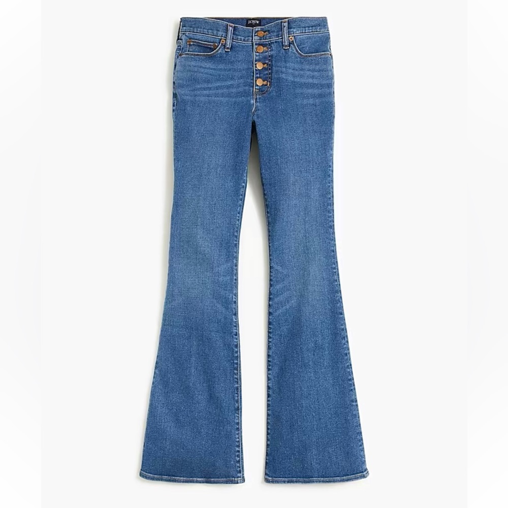 J Crew Factory Full Length Flare Jeans Exposed Button Fly Medium Wash 2023-32